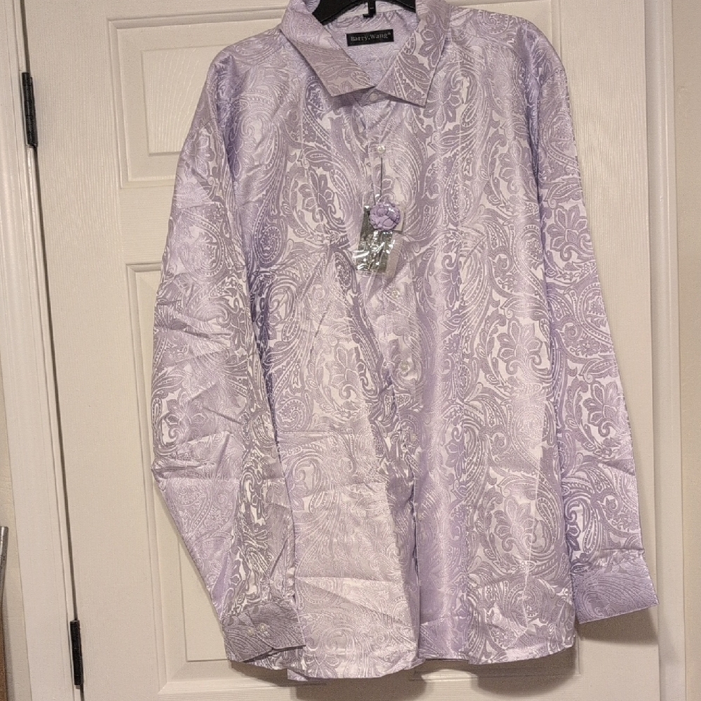 Barry Wang Lavender Paisley Long-Sleeve Dress Shirt